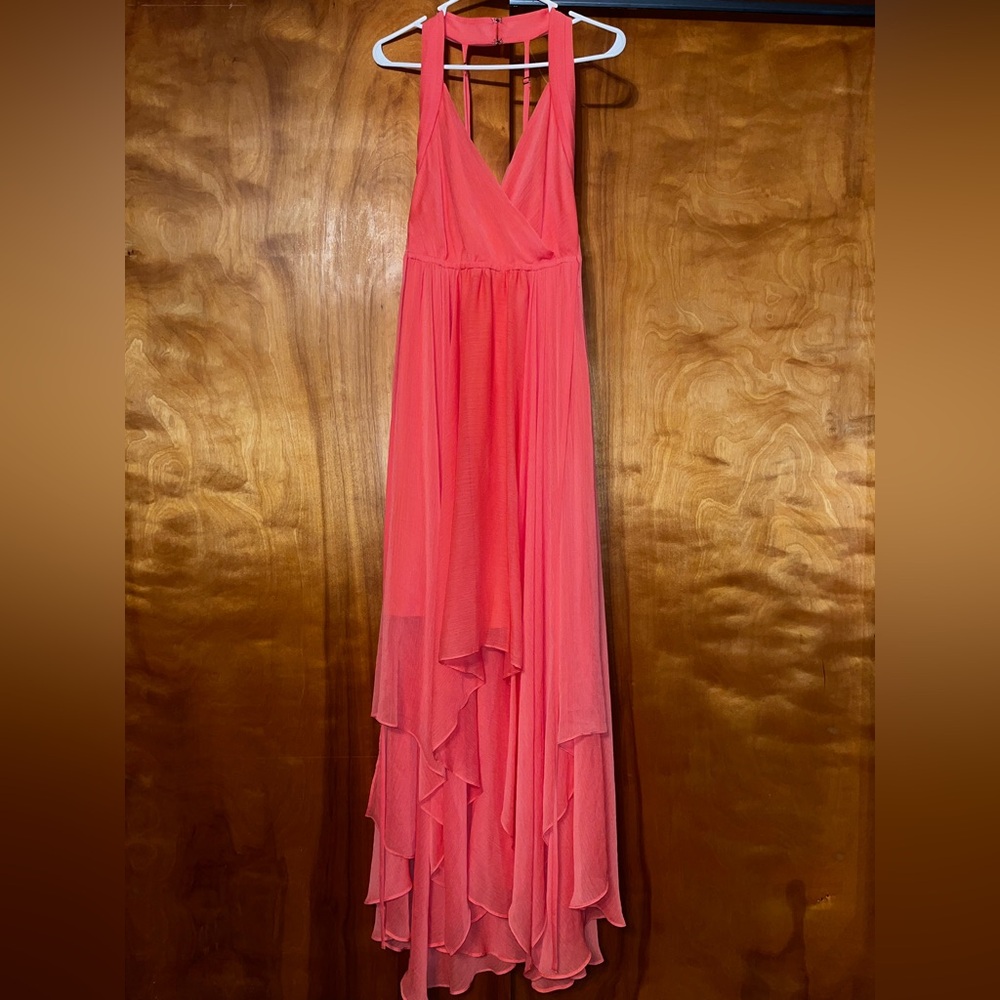 BCBGMAXAZRIA Crinkle-Chiffon Handkerchief-Hem Dress